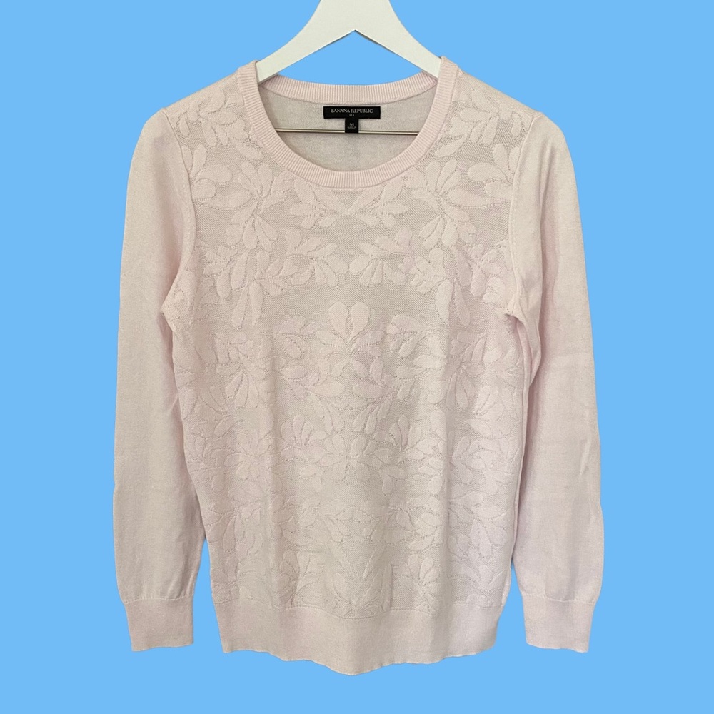 Banana Republic Cotton Knit Floral Print Sweater Women’s Size Medium Light Pink